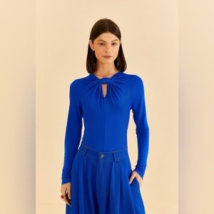 FARM Rio Bright Blue Long Sleeve Bodysuit size M